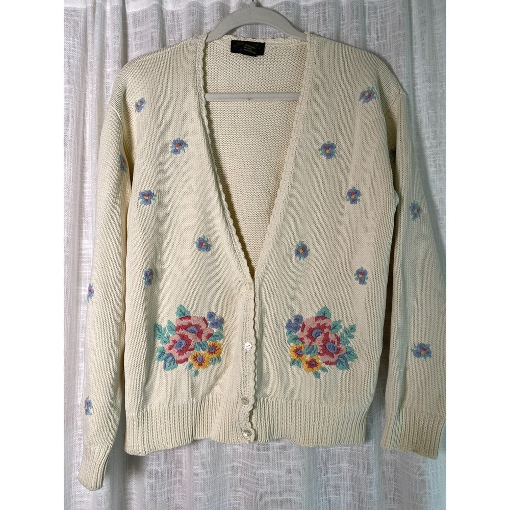 Vintage CHARTER CLUB Button Up Cardigan Cotton Women M Grannycore Classic